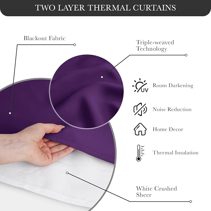 PONY DANCE Bedroom Curtains Purple, Royal Purple | Mix & Match Room Darkening - Image 4