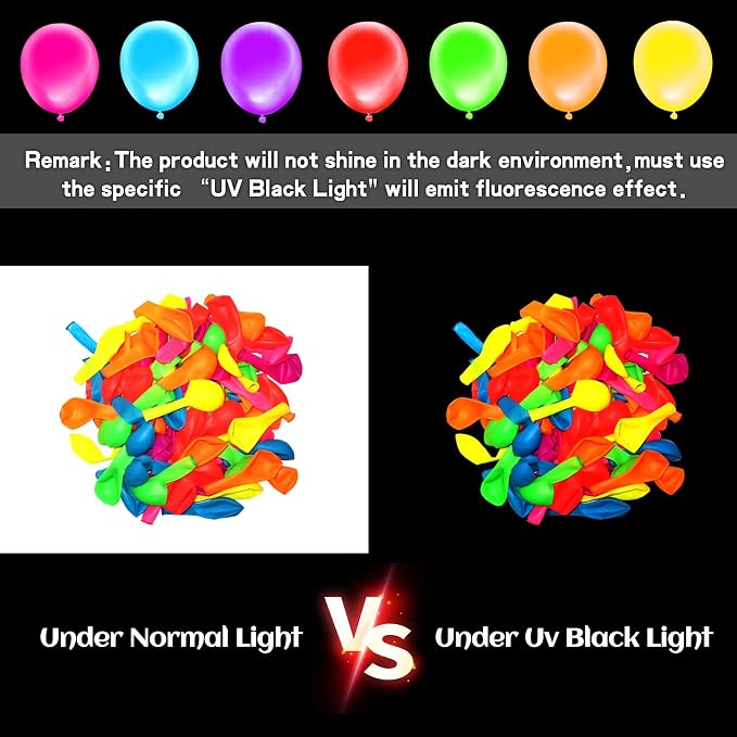 Voircoloria 105pcs UV Neon Black Light Party Latex Balloons, 10inch | Glow in - Image 3