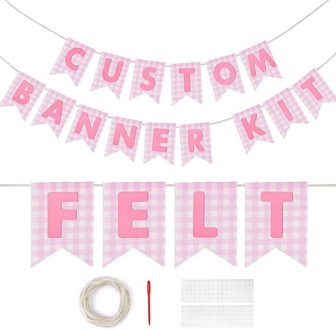 Custom Banner Kit, 28 Pink Printed Burlap Banner by DoveeDosa
