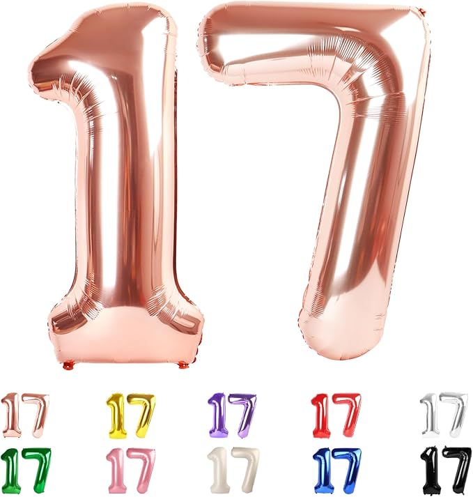 40 Inch Number 17 Balloon for 17th Year Old Birthday Decorations, Rose Gold | by Mluchee