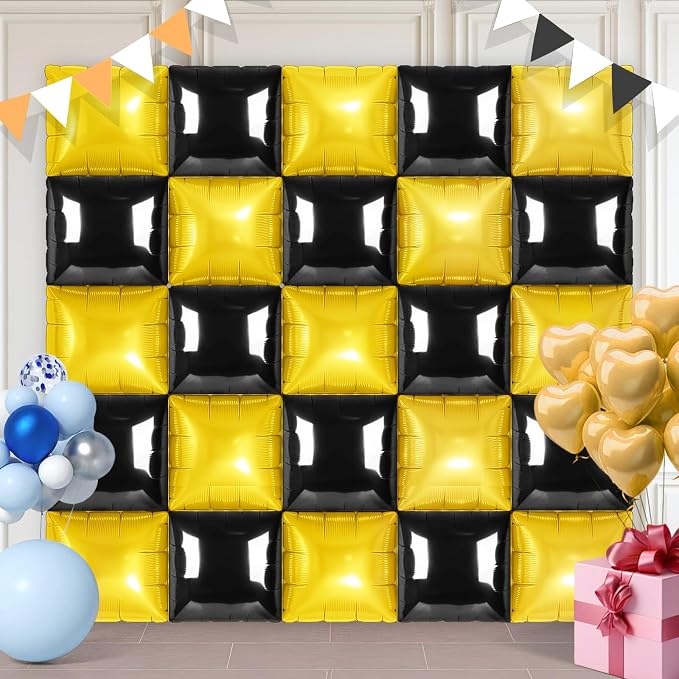 Black and Gold Square Foil Balloons 25 Pcs Metallic Black and Gold Balloons by Unknown