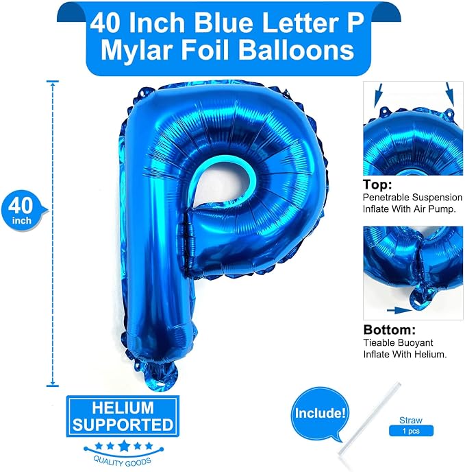 Lovoir 40 Inch Large Blue Letter P Balloons Big Size Jumbo Mylar Foil Helium - Image 2