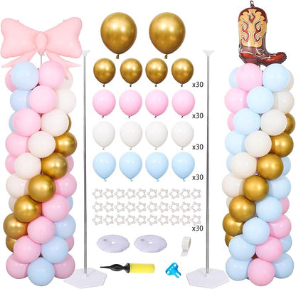 Boots or Bows Gender Reveal Balloon Column Stand Kit Set of 2 by KIRINDECORATION