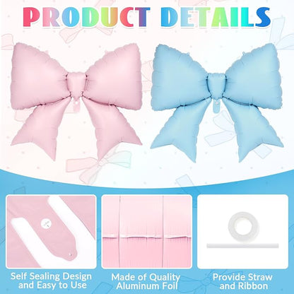 6 Pcs Pink and Blue Bow Balloons - Image 5