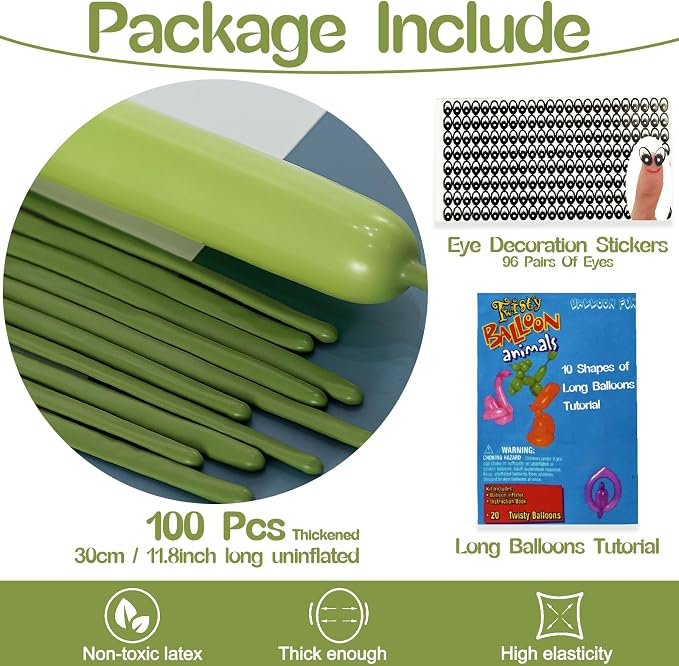 260 Balloons Olive Green, Thickened 100 Pack Long Balloons Twisting Skinny - Image 2