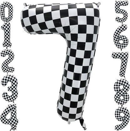 42 Inch Checkered Number Balloon 7, 7th Race Car Flag Birthday Party Supplies by Eoopoon