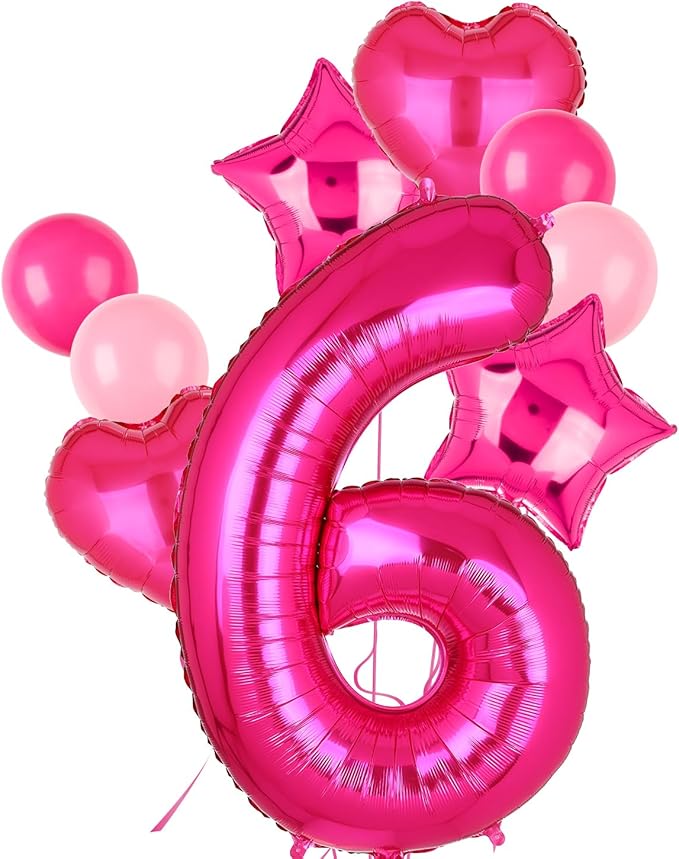 40 Inch Number Balloons Hot Pink 6 Cowgirl Pink 6th Birthday Decor 9 Pcs | by GGDE