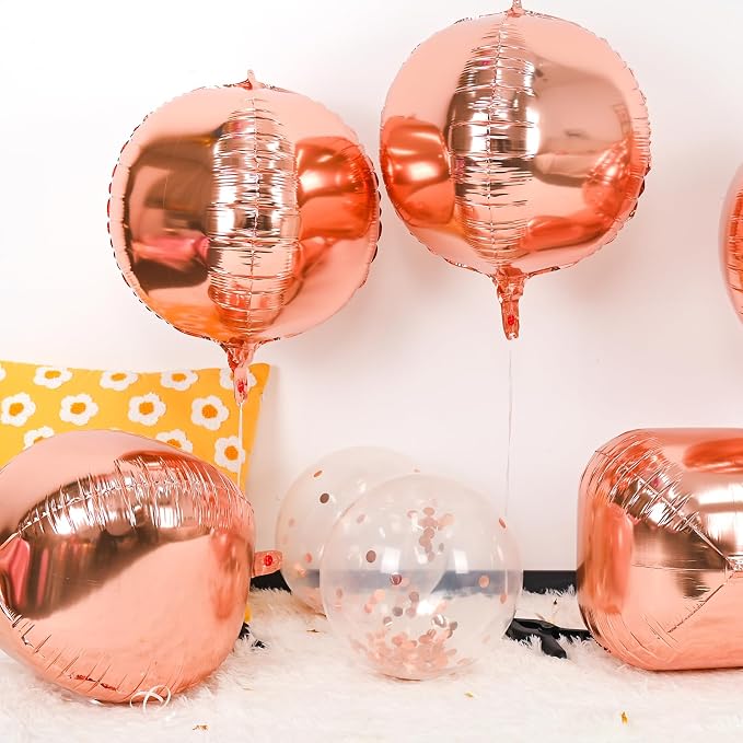 6Pcs Rose Gold Round Foil Balloons, Giant 4D Round Ball Balloons, 22 Inch - Image 3