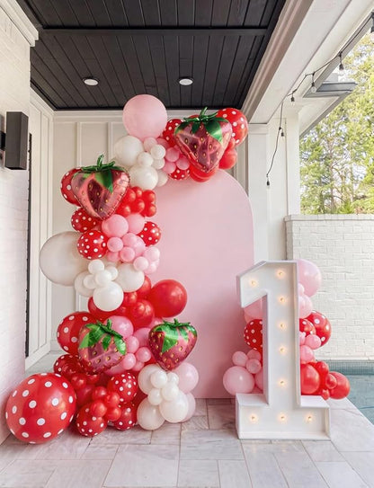 Strawberry Balloon Arch Garland Kit, Berry First Birthday Decor | 137 Pcs Pink - Image 4
