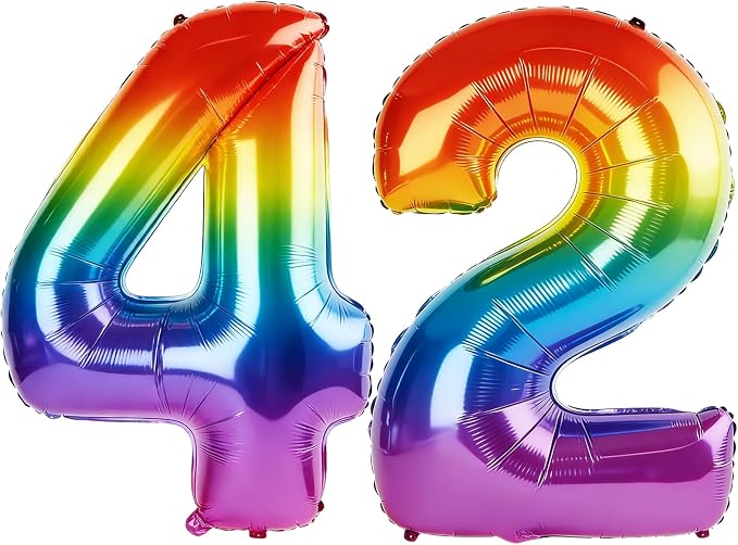 40 Inch Number 42 Balloons for 42nd Birthday Party Decorations, 0-100 Rainbow by FOBELEC