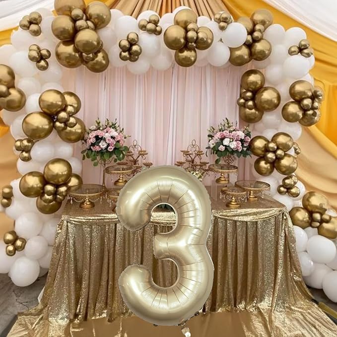 Large Light Gold 3 Balloons, 40 Inch Metallic Champagne Gold Helium Mylar Foil - Image 6