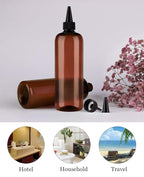 Amber Squeeze Hair Color Applicator Bottle 16 Ounce for Hair, PET Plastic Refillable With Twist Top Cap - 2 Pack, Brown