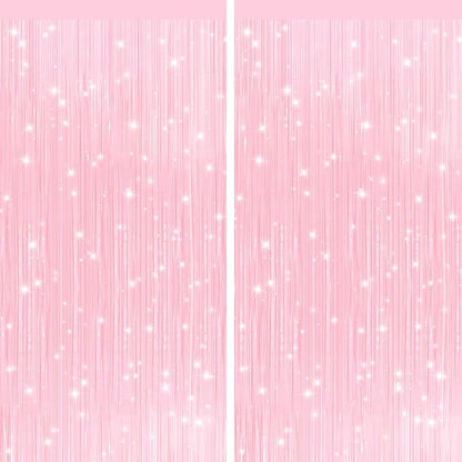 2Pack Pastel Pink Metallic Tinsel Foil Fringe Curtains, Door Streamers Photo by GCBPartyDecorations