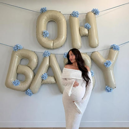 Cream OH BABY Balloons, 40 Inch Letter Oh Baby Balloon Banner Beige - Image 3