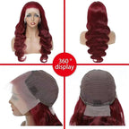 99J Burgundy Wig Human Hair 13x4 Body Wave Lace Front Wigs Human Hair 180 Density Pre Plucked Glueless Wine Red Colored Lace Front Wig for Women 32 Inch