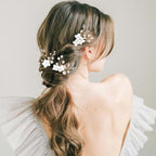8Pcs Gold Bridal Wedding Hair Pins,White Flower Leaf Hair Piece Pearl Rhinestone Hair Clips,Hair Accessories for Women Brides Bridesmaid