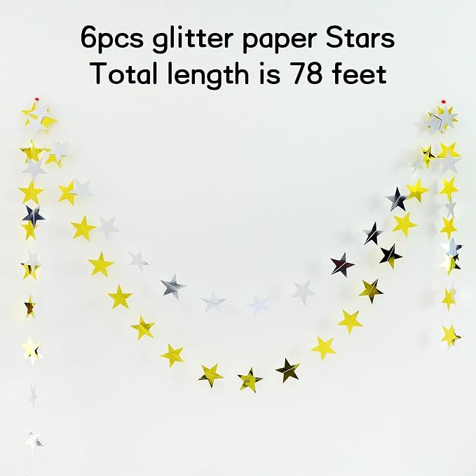 BEISHIDA Glitter Star Garland Banner Decor Gold Silver Hanging Decorations - Image 2