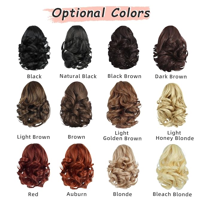 Ponytail Extension, Clip on Ponytails for Women, 9" Claw Clip in Short Curly Wavy Pony Hair Extension for Women - Black