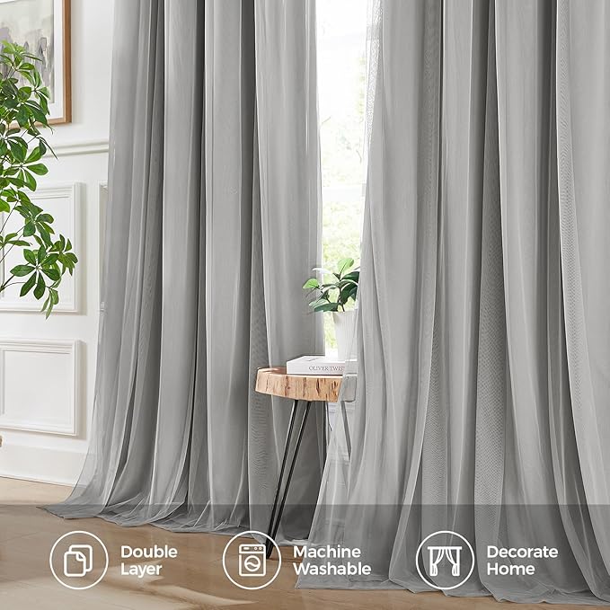 100% Blackout Curtains for Bedroom, Double Layer Grey Curtains, Room Darkening - Image 6