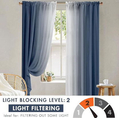 Blue and White Ombre Curtains 84 Inches Length 2 Panels | Light-Filtering - Image 5