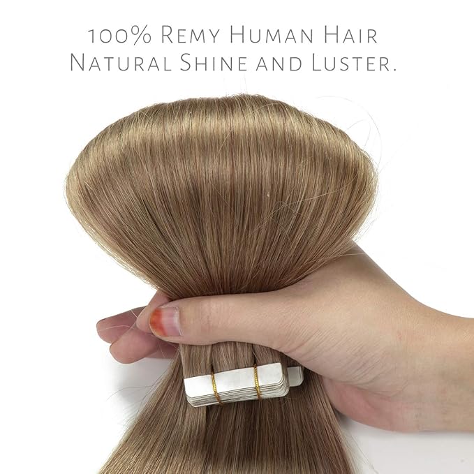 Lacer 16 inch Seamless Remy Tape in Human Hair Extensions Natural Balayage Seamless PU Skin Weft 100% Real Virgin Human Hair Color #6 Medium Brown Double Side 50g 20pcs/set