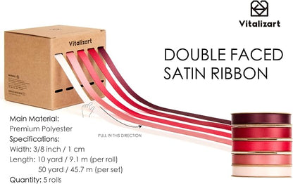 Vitalizart Red Ribbons for Crafts 3/8" x 50Yds Double-Faced Satin Ribbon | - Image 2