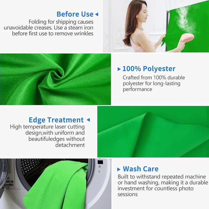 Hemmotop Chromakey Green Screen Backdrop, 5x7ft Small Background Fabric | Solid - Image 3