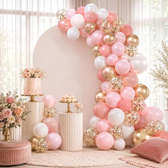 Dusty Pink Balloons, 12 Inch Dusty Pastel Pink and White Confetti Balloon - Image 3