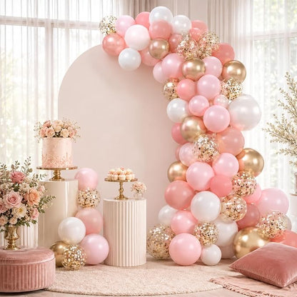 Dusty Pink Balloons, 12 Inch Dusty Pastel Pink and White Confetti Balloon - Image 3