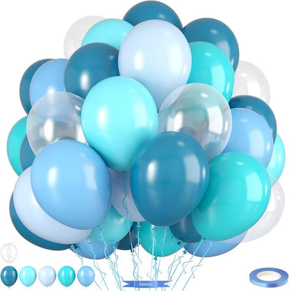 Blue Teal Ocean Balloons, Macaron Light Baby Sea Blue Teal Transparent Balloons by Saxuxu