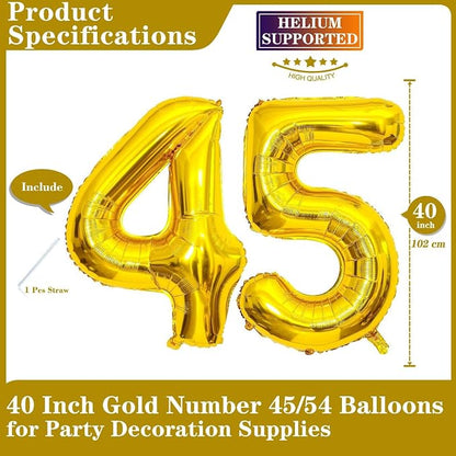Gold 45 Number Balloons, 40 Inch Giant Number 45 Balloons Foil Mylar Helium - Image 2