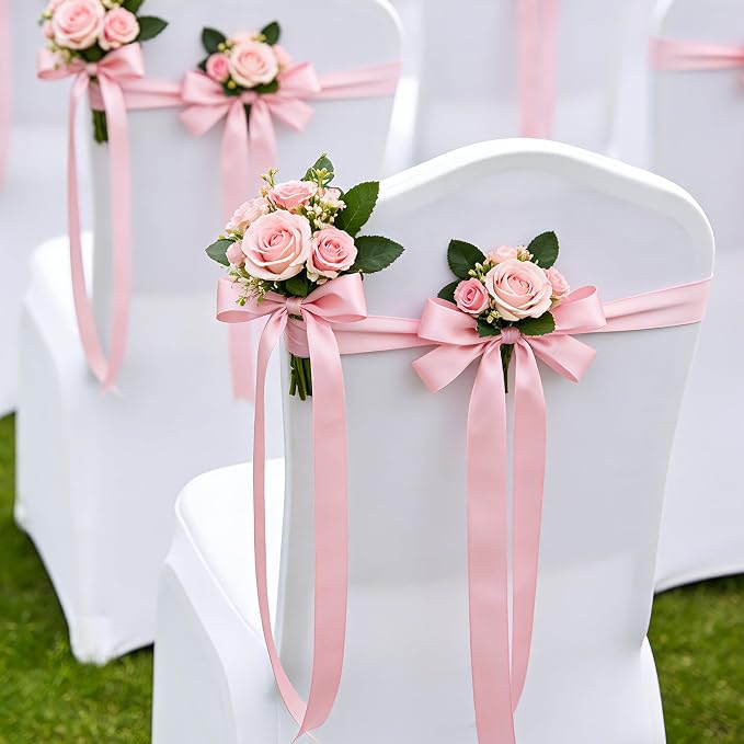 1In 30Yards Pink Satin Ribbon for Flower Bouquet Baby Shower Mother's Day | - Image 8