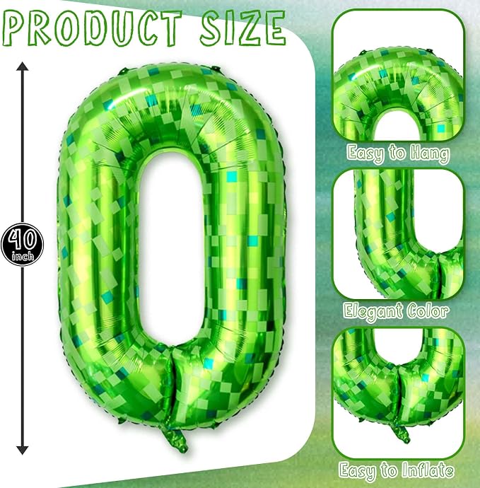 40 Inch Lime Green Pixel Number 20 Balloon, 20th Adult Gamer Party Decor | - Image 3