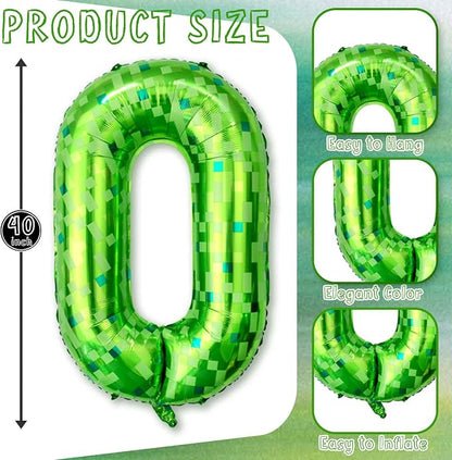 40 Inch Green Pixel Number 0 Balloon, Lime Green Large Foil Number Balloon - Image 3