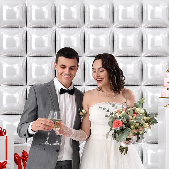 NISOCY 36PCS White Square Foil Balloons Wall Backdrop | Double Sided Pearl - Image 5