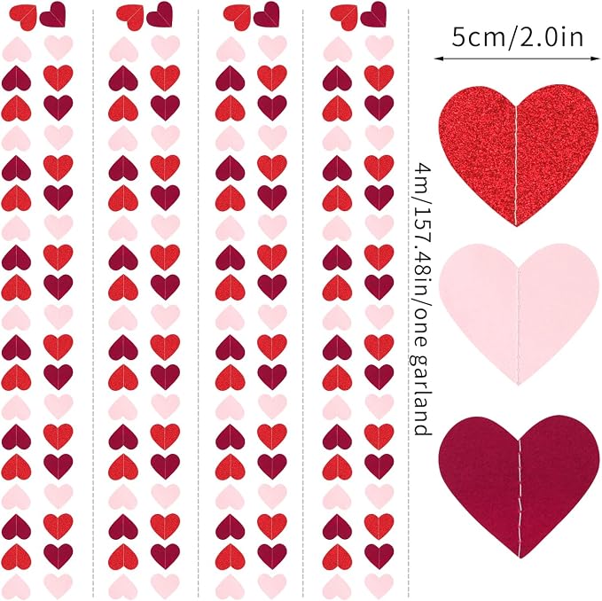 Burgundy-Red Light-Pink Valentines Party-Decorations Heart-Garland - 52ft - Image 2