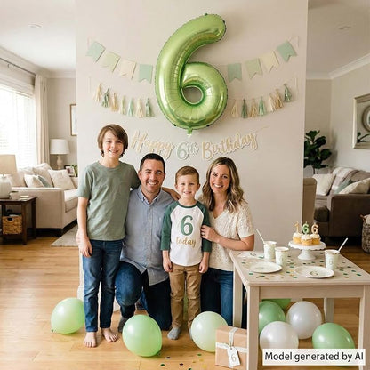 Light Green Number 6 Balloon 40 Inch, Glossy Foil Numeral Celebration Decor | - Image 6