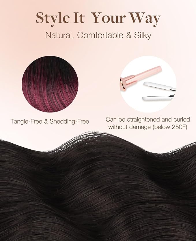 GOO GOO Invisi Edge Tape in Hair Extensions Human Hair, 1/99 Balayage Jet Black to Red 10pcs injected with 10pcs classical tape ins, 20inch 50g, Virgin Remy Hair, Natural Look