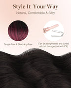 GOO GOO Invisi Edge Tape in Hair Extensions Human Hair, 1/99 Balayage Jet Black to Red 10pcs injected with 10pcs classical tape ins, 18inch 50g, Virgin Remy Hair, Natural Look