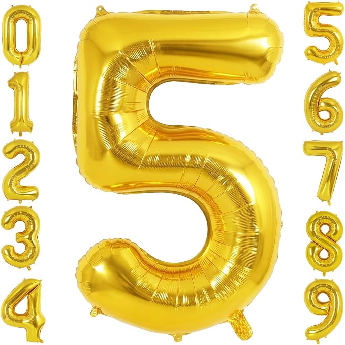 40 Inch Gold Number 5 Foil Balloon by TNCDJKPA