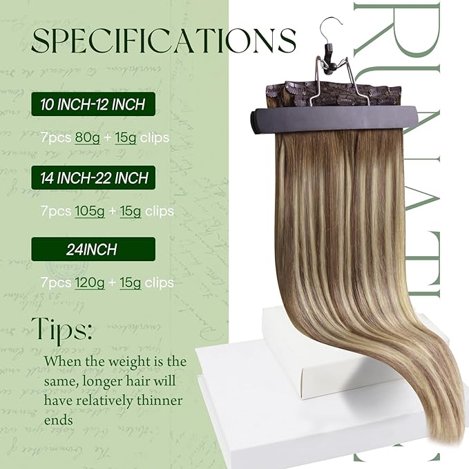 RUNATURE Balayage Hair Extensions Clip Ins, 22 Inch Long Straight Hair Clip in Hair Extensions Real Human Hair, Well Blended, Easy to Maintain, 120g 7pcs #3/8/22 Brown Root Mix Blonde