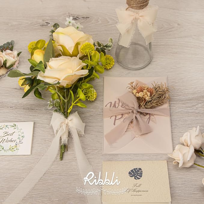 Ribbli Nude Ribbon 1 Inch x 3 Rolls Total 24 Yards Cream/Nude/Beige Handmade - Image 3