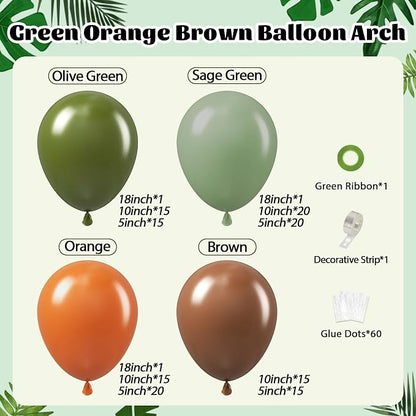 141pcs Dinosaur Balloon Garland Arch Kit Brown Orange Sage Green Balloons | - Image 2