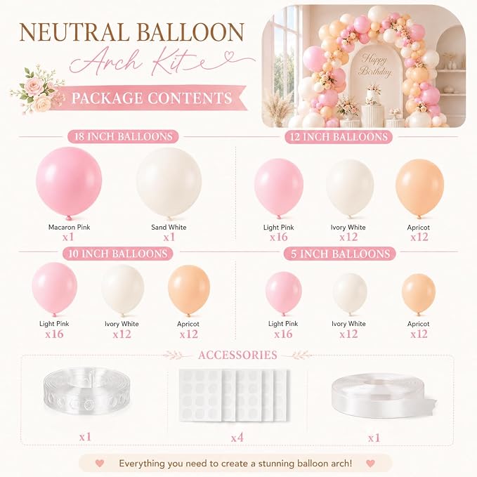 122PCS Neutral Balloon Arch Kit - Image 2