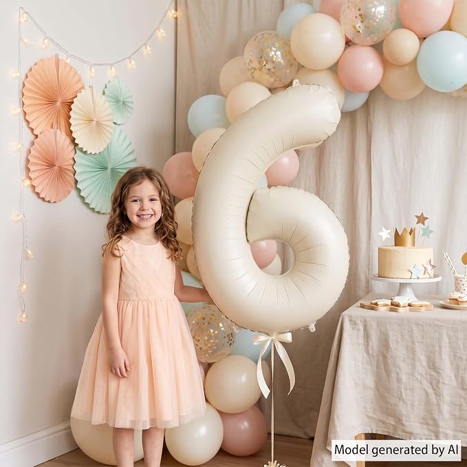Cream Number 6 Balloon 40 Inch, Foil Numeral - Image 6