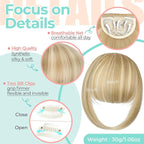 Clip in Bangs, Synthetic French Bangs Hair Clip, Fake Bangs Fringe with Temples Hairpieces for Women Natural Curved Hair Extensions for Daily Wear Light Blonde Mix Bleach Blonde