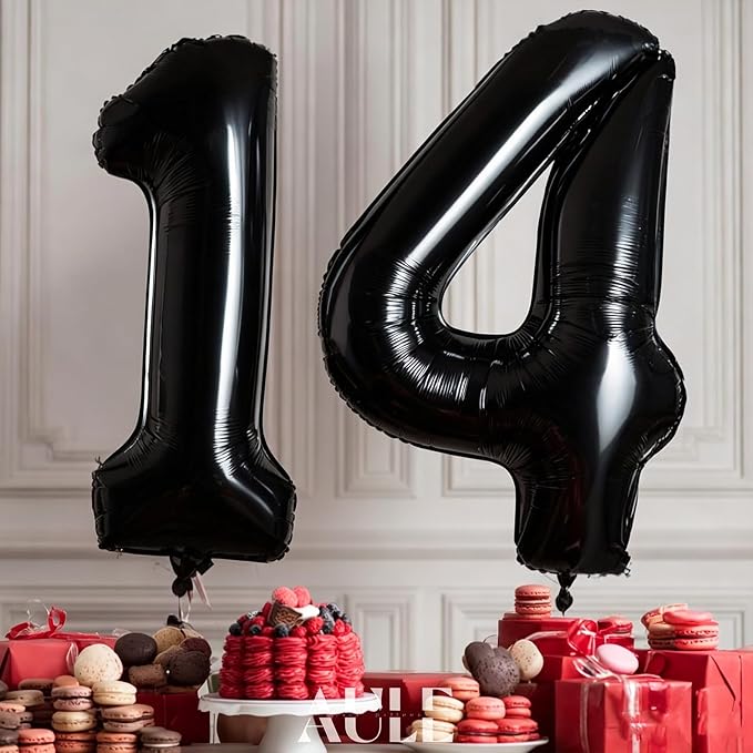 AULE 40 Inch Black Number Balloon 14 Foil 0-9 Birthday Big Numbers | Birthday - Image 4