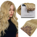 RUNATURE Clip in Hair Extensions Blonde, Real Human Hair Clip in Extensions, Remy Hair Extensions Clip ins, Double Weft Full Head Hair, 18 Inch 120g 7pcs #16P24 Golden Blonde Highlights