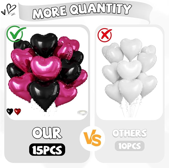 Hot Pink Black Heart Balloons - Image 3