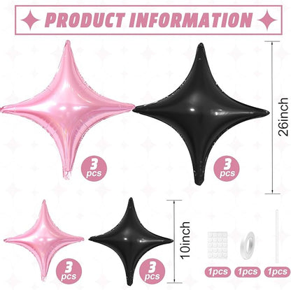 Pink Black Star Balloons, 26Inch and 10Inch Pink Black Quadrangle Helium Balloon - Image 2